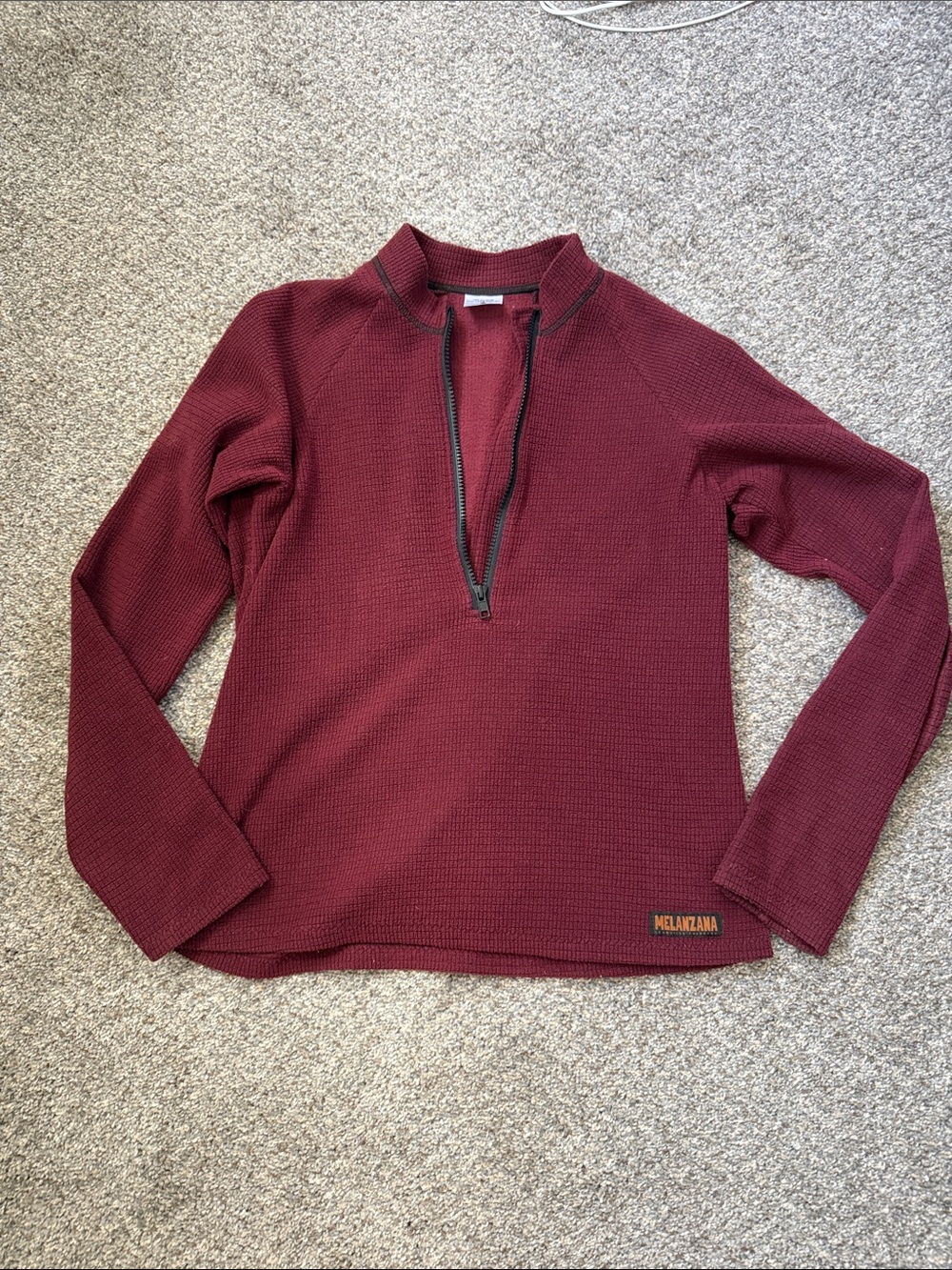 Melanzana Wine Red Waffle Quarter-Zip Pullover